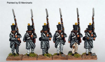 Carlist War Isabelino Infantry Marching, Centre Co, Greatcoats & Covered Shako - Available to Order
