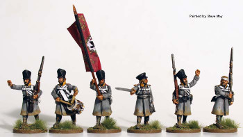 Napoleonic Prussian Musketeer Command Advancing Wearing Greatcoats - Available to Order