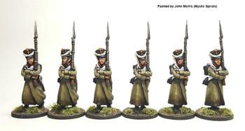 Napoleonic Russian Musketeers Marching in Greatcoats - Available to Order