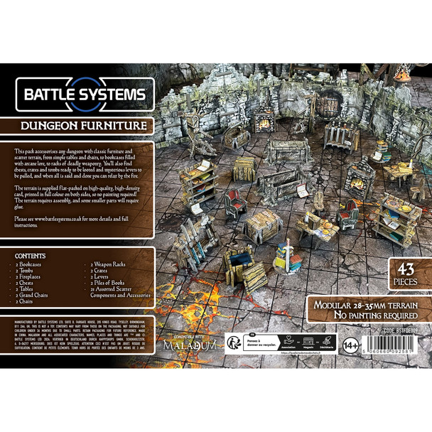 Fantasy Dungeon Terrain Furniture - Battle Systems Terrain Immersive Scenery for D&D DND Maladum Pathfinder RPGs Full Color Heavy Duty Cardstock Printed Both Sides