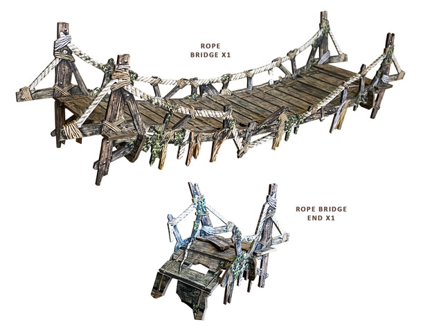 Fantasy Dungeon Terrain Rope Bridge - Battle Systems Immersive Scenery for D&D DND Maladum Pathfinder RPGs Full Color Heavy Duty Cardstock Printed Both Sides
