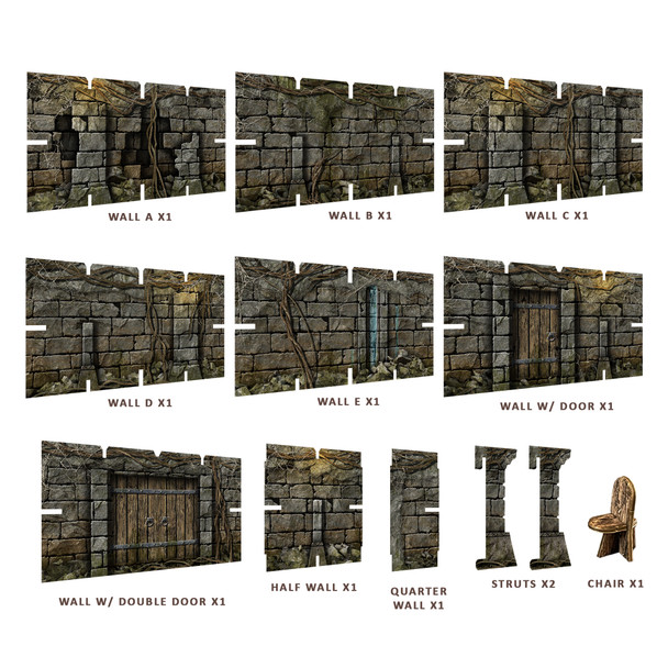 Fantasy Dungeon Terrain Vaults of Enveron Walls - Battle Systems Immersive Scenery for D&D DND Maladum Pathfinder RPGs Full Color Heavy Duty Cardstock Printed Both Sides