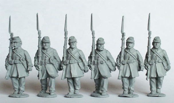ACW Confederate Infantry in Frock Coats & Kepis Advancing, Shoulder-Arms - Available to Order