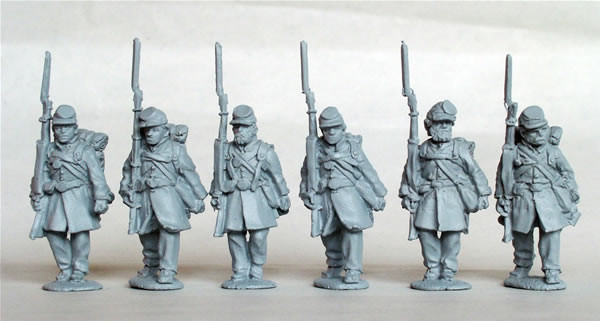 ACW Union Infantry in Frock Coats, Forage Caps & Backpacks Advancing, Shouldered Arms - Available to Order