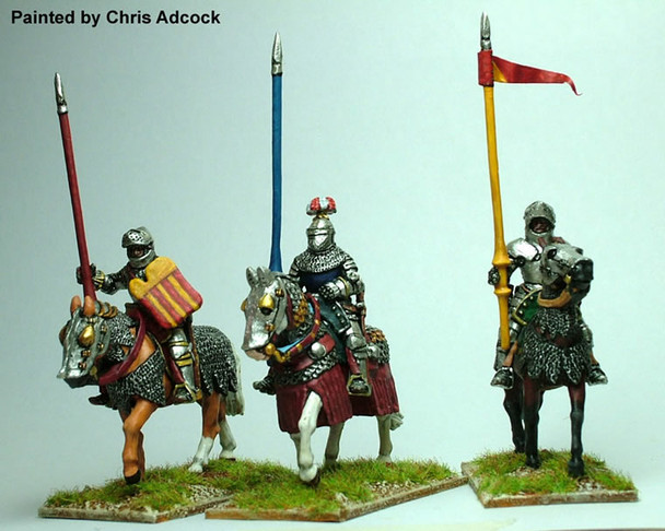 Agincourt Mounted Men- AT-Arms, 'White Armour', Lance Upright, Armoured Horses Walking - Available to Order