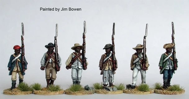 AWI Black Militia Advancing, Shouldered Arms - Available to Order