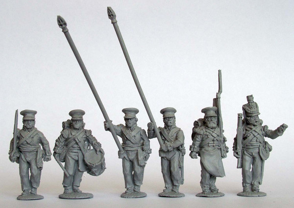 Napoleonic British Hanoverian Field Battalion Command in Peaked Forage Caps, Red Coatees, Advancing - Available to Order