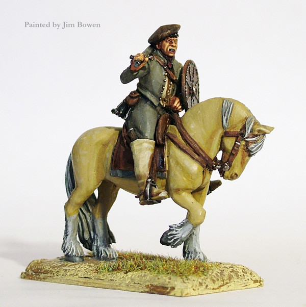 40mm Border Reivers Willie Maxwell, Mounted, Sword & Targe, Bonnet Over Metal Skull Cap, Horse Standing - Available to Order