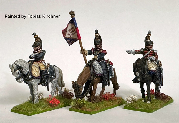 Napoleonic French Cuirassier Command on Standing Horses in Reserve, at Ease - Available to Order