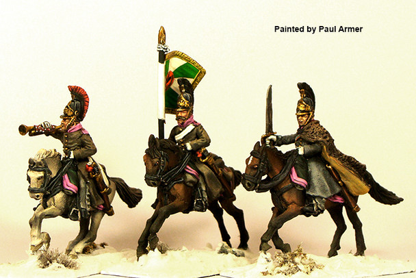Napoleonic Russian Dragoon Command in Greatcoats Galloping - Available to Order