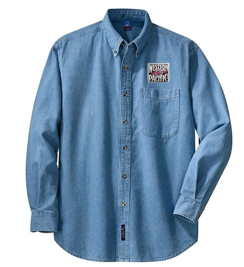 Western Pacific Feather River Route Logo denim shirt- embroidered long sleeve