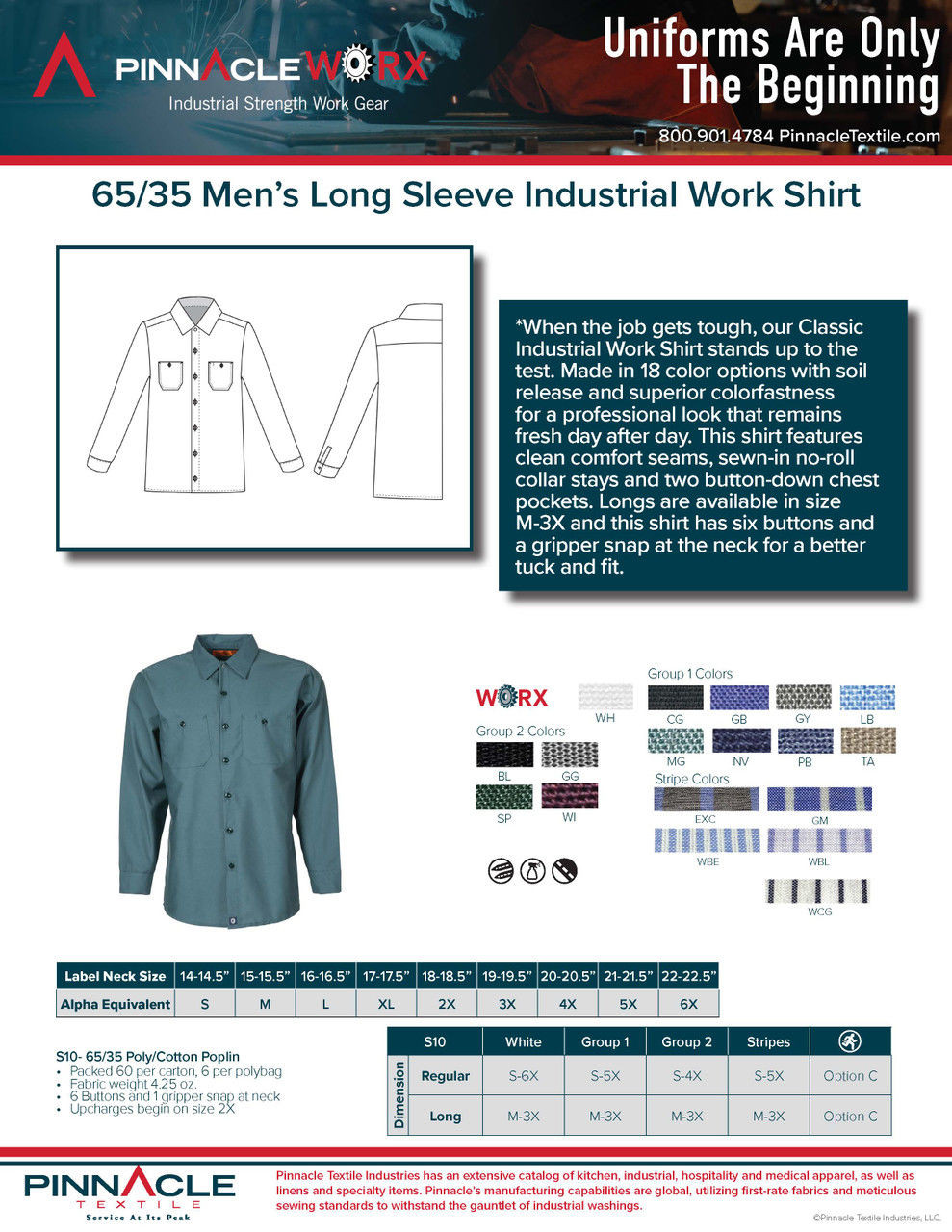 S10BL Men's Industrial Work Shirt, Black|Men's Long Sleeve Work Shirts