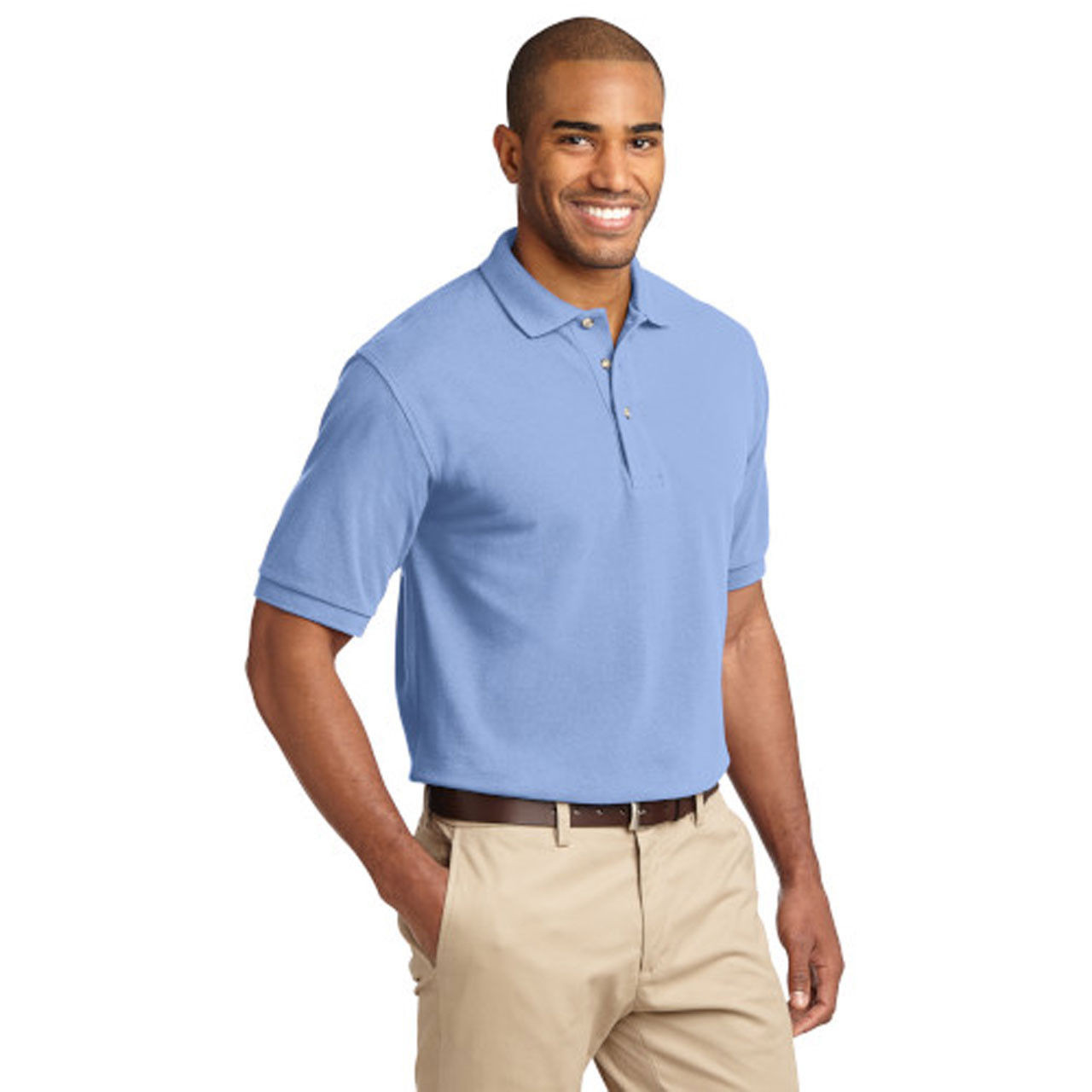 Wholesale Heavyweight Cotton Pique Polo Shirt - Light Blue K420, Case of 36