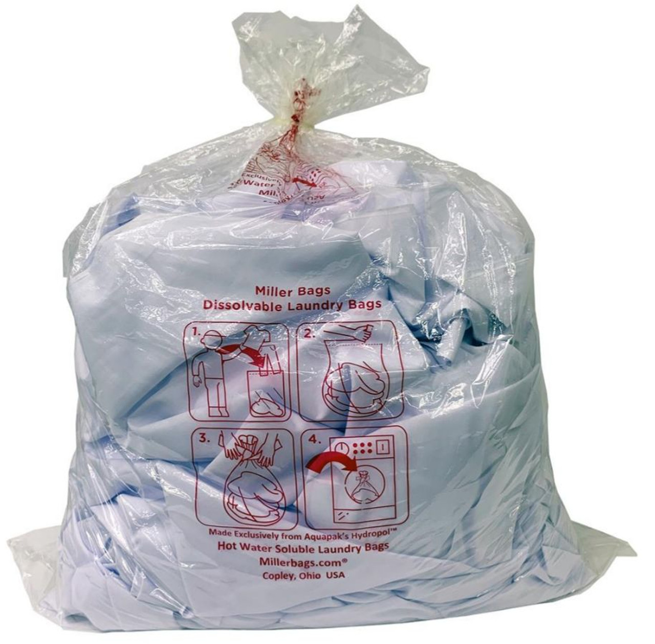 Red water soluble bag contaminated laundry - Voussert