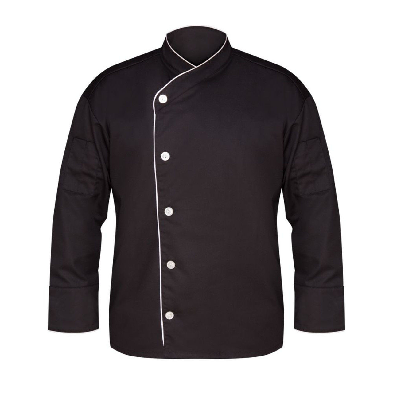 Black Executive Chef Coat, w/White Piping