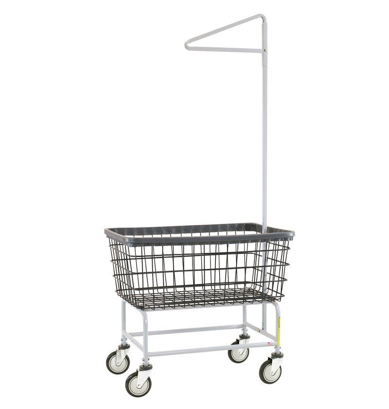 4.5 Bushel Large Wire Laundry Cart with Single Pole Rack, Chrome