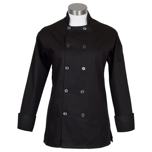 Fame C100P Women's Black Chef Coat with Side Vents Fame Fabrics