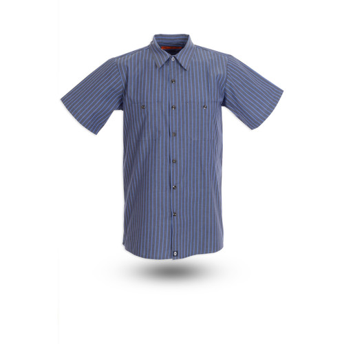 S12EXC Men's Short Sleeve Gray/Blue Stripe Industrial Work Shirt Pinnacle Textile Industries