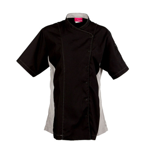 C520 Women's Keep Kool Mesh-Side Chef Coat - Black with Gray Detailing Pinnacle Textile Industries