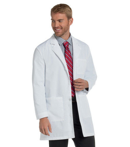 Landau Unisex Lab Coat for Men and Women - 2 Pocket, Classic Fit, Crew Neck, Snap Front, Full Length Lab Coat with Knit Cuff 3148 