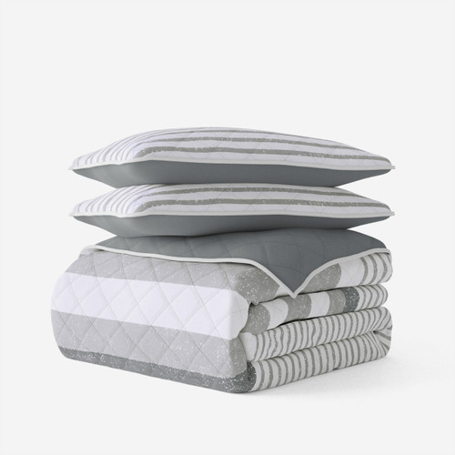3-Piece Reversible Quilt Set with Shams in Summer Stripes ienjoy home