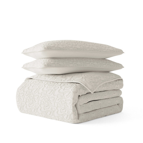 Quilted Coverlet Set In Solid Color Floral Stitch ienjoy home