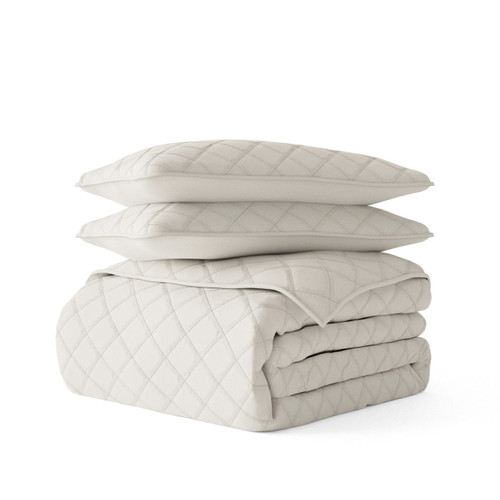 Quilted Coverlet Set In Solid Color Diamond Stitch ienjoy home