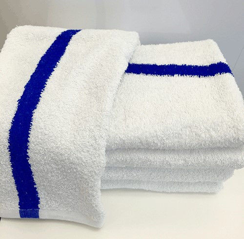 Bulk Pool Towels White - Blue Center Stripe 1Concier