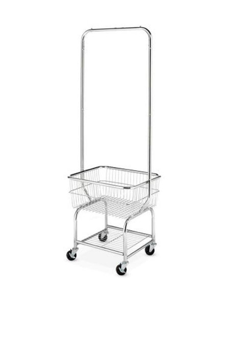 2.5 Bushel Wire Laundry Cart with Double Pole Rack, Chrome|Laundry