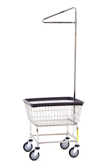 2.5 Bushel Wire Laundry Cart with Single Pole Rack, Chrome R&B Wire