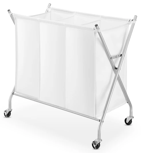 3 Bag Laundry Sorter On Wheels - Metal Frame Poly Bags