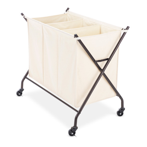 3 Section Heavy Duty Laundry Sorter With Wheels - Collapsible X-Frame