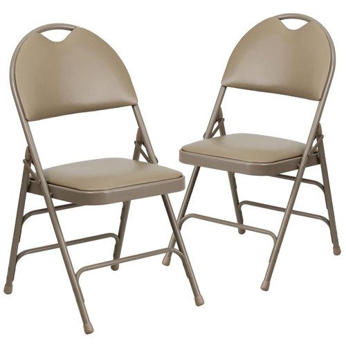 Metal Folding Chairs - Ultra-Premium Triple Braced Vinyl Beige