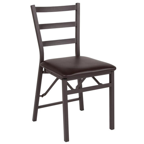Metal Folding Chairs - Ladder Back Vinyl Brown