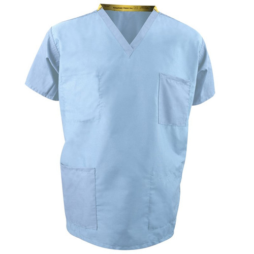 Unisex Polyester Cotton Short Sleeve Scrub Tops - Ceil Blue