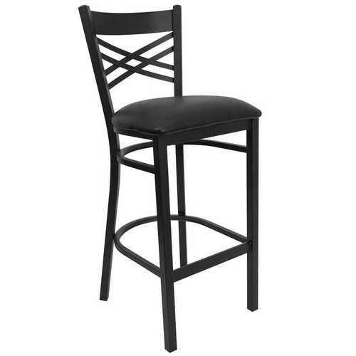Metal Bar Stools - HERCULES Black X-Back Restaurant Barstools - Black Vinyl