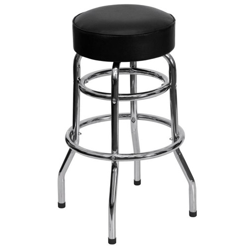 Metal Bar Stools - Bruno Double Ring Chrome Restaurant Barstools - Black