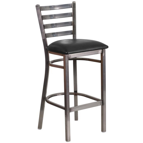 Metal Bar Stools - HERCULES Clear-Coated Ladder Back Restaurant Barstools - Black Vinyl