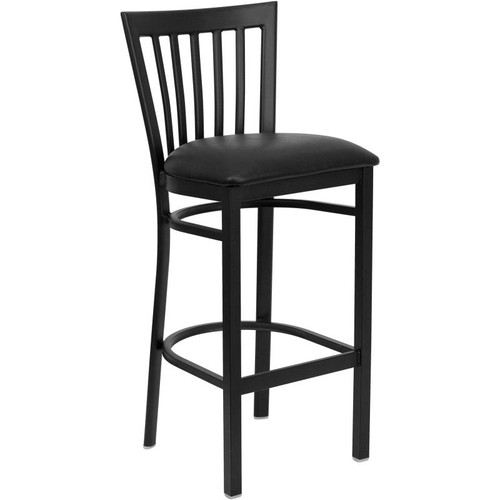 Metal Bar Stools - HERCULES School House Back Restaurant Barstools - Black Vinyl