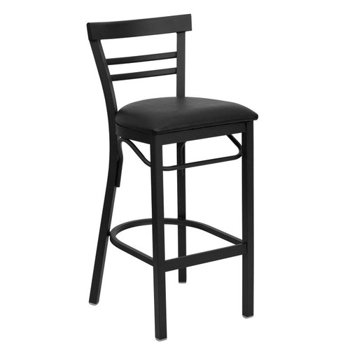 Metal Bar Stools - HERCULES Two-Slat Ladder Back Restaurant Barstools - Black Vinyl