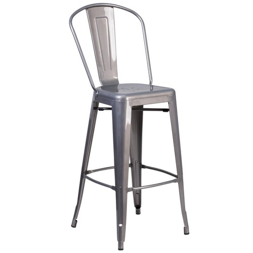 Metal Bar Stools - Lincoln Clear-Coated Barstools with Back - Metal Seat