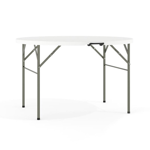 Freeman 4-Foot Round Bi-Fold Granite White Plastic Folding Table with Carrying Handle