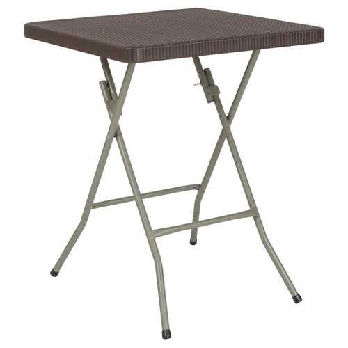 Linburgh 23.5-Inch Square Brown Rattan Plastic Folding Table