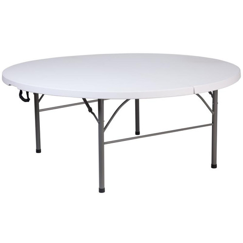 Round Folding Tables - Kathryn 5.89-Foot Round Bi-Fold Granite White Plastic Table