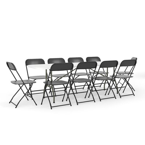 Table & Chair Sets - 8-Foot Bi-Fold Plastic Folding Table Set with 10 Folding Chairs