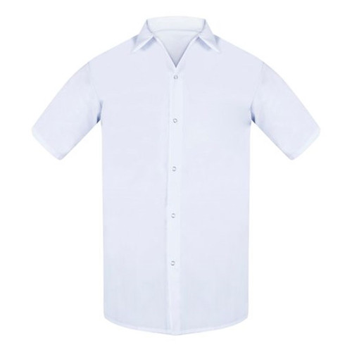 Short Sleeve Butcher Frock, No Pocket - White