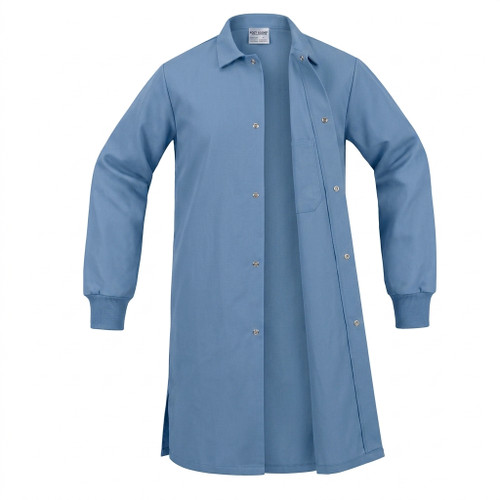 Polyester Butcher Frock with Knit Cuffs - Wedgewood Blue