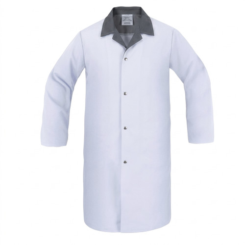White Butcher Frock with Contrast Collar - Grey Collar