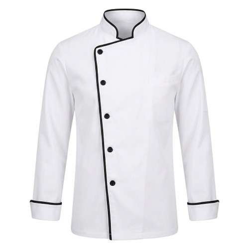 Black Angled-Button Chef Coat - White (Black trim)