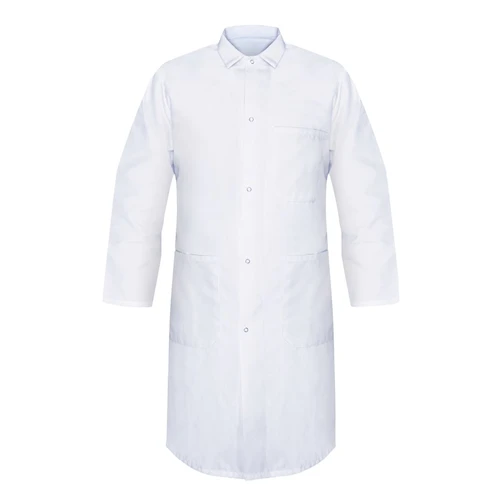White Spun Polyester Butcher Frock, 3 Inside Pockets